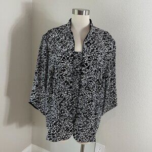 Alex Evenings Womens Plus 3X Black White Metallic Floral 2 Piece  Jacket Top Set